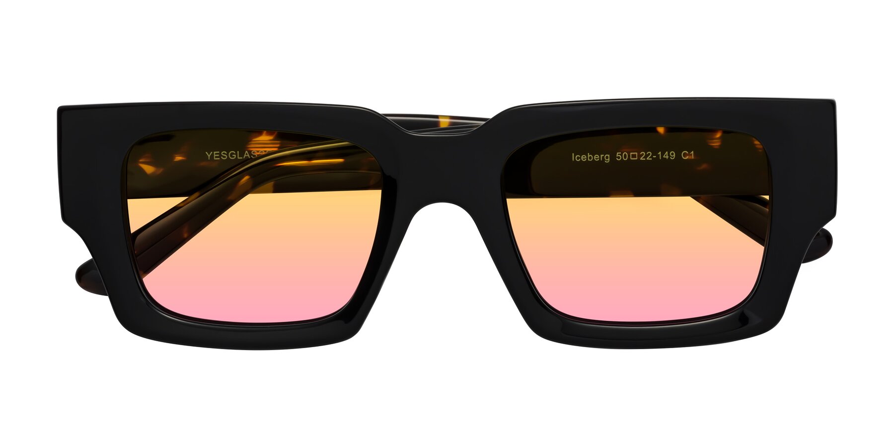 Folded Front of Iceberg in Black-Tortoise with Yellow / Pink Gradient Lenses