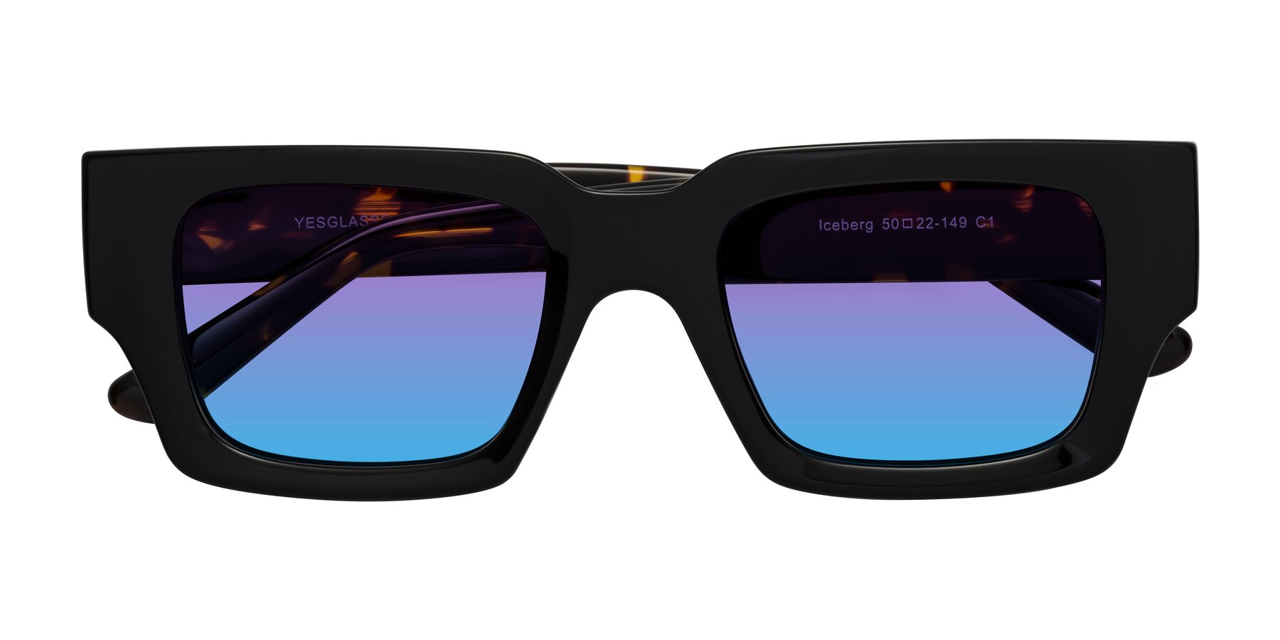 Folded Front of Iceberg in Black-Tortoise with Purple / Blue Gradient Lenses