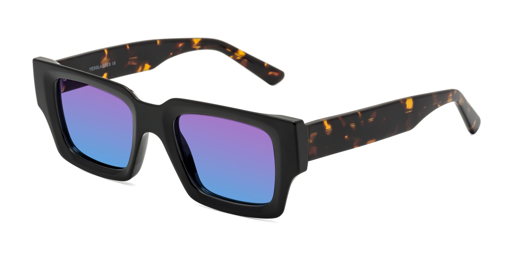 Angle of Iceberg in Black-Tortoise with Purple / Blue Gradient Lenses