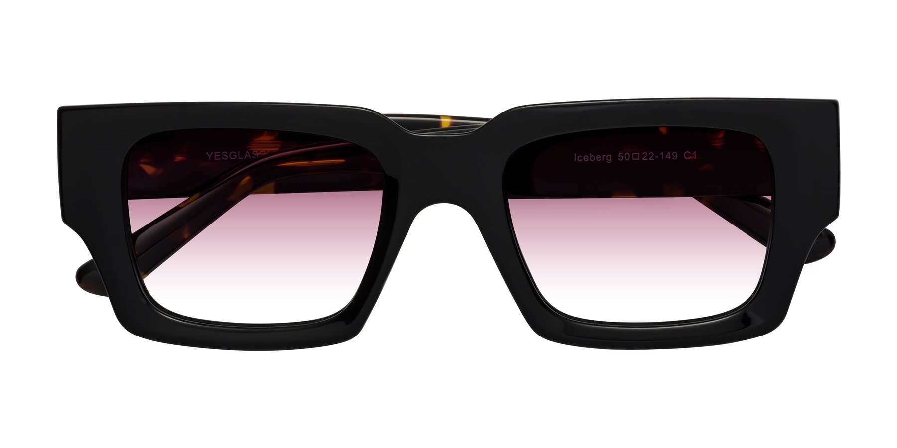 Folded Front of Iceberg in Black-Tortoise with Wine Gradient Lenses