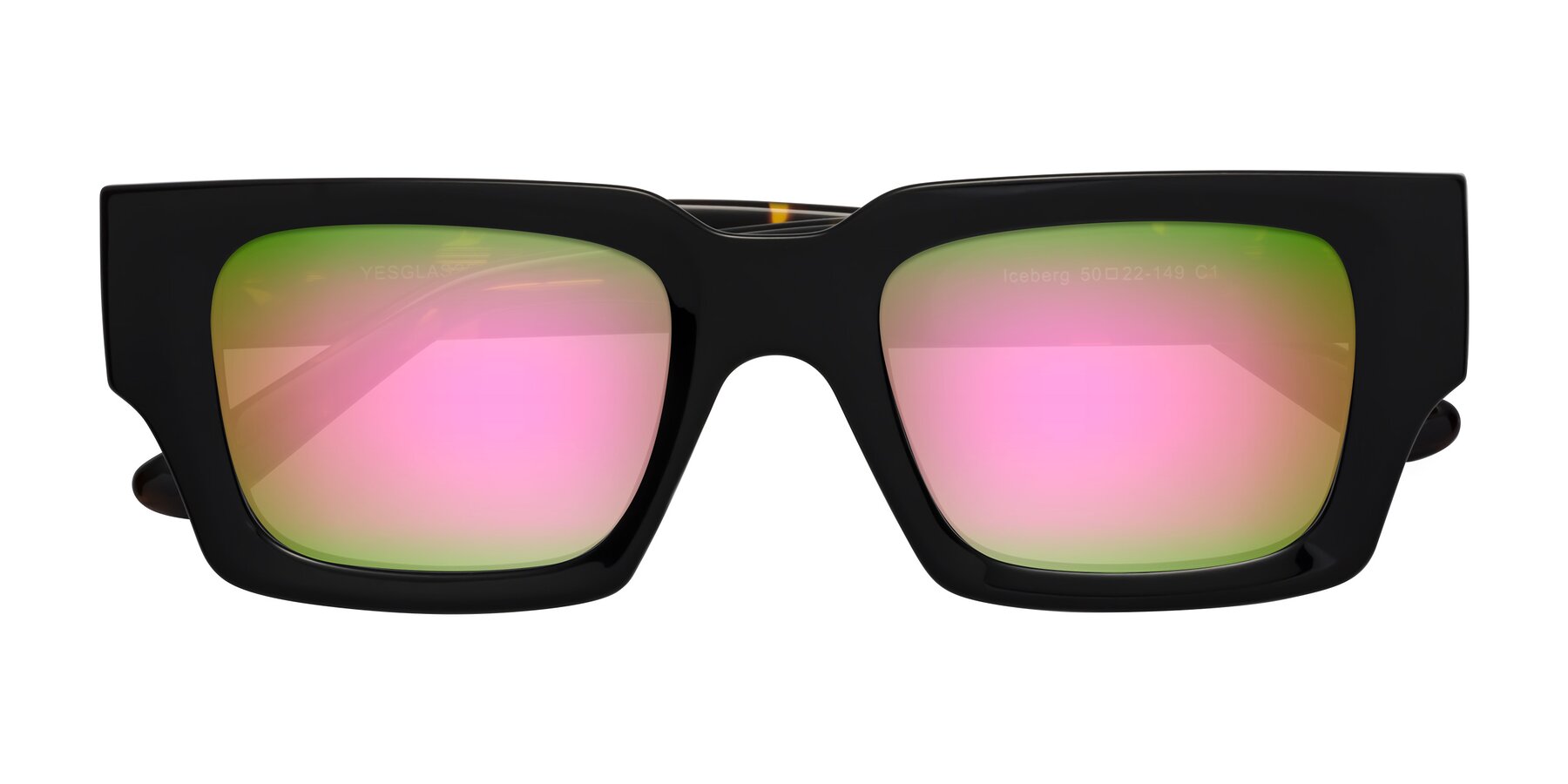 Folded Front of Iceberg in Black-Tortoise with Pink Mirrored Lenses