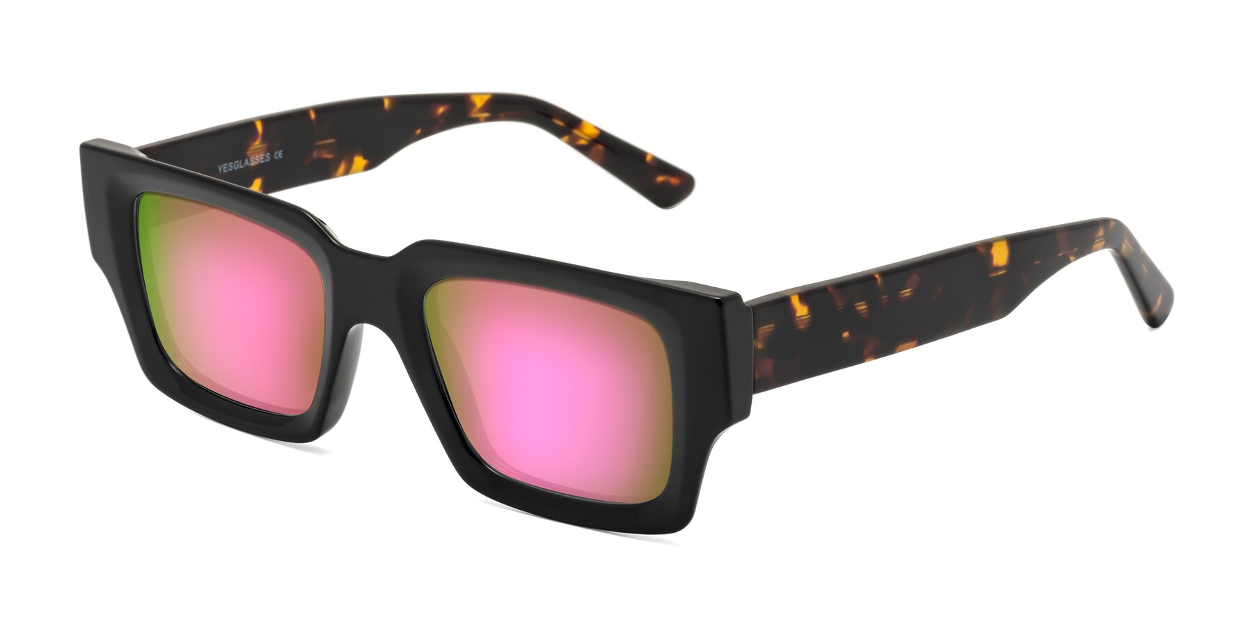 Angle of Iceberg in Black-Tortoise with Pink Mirrored Lenses