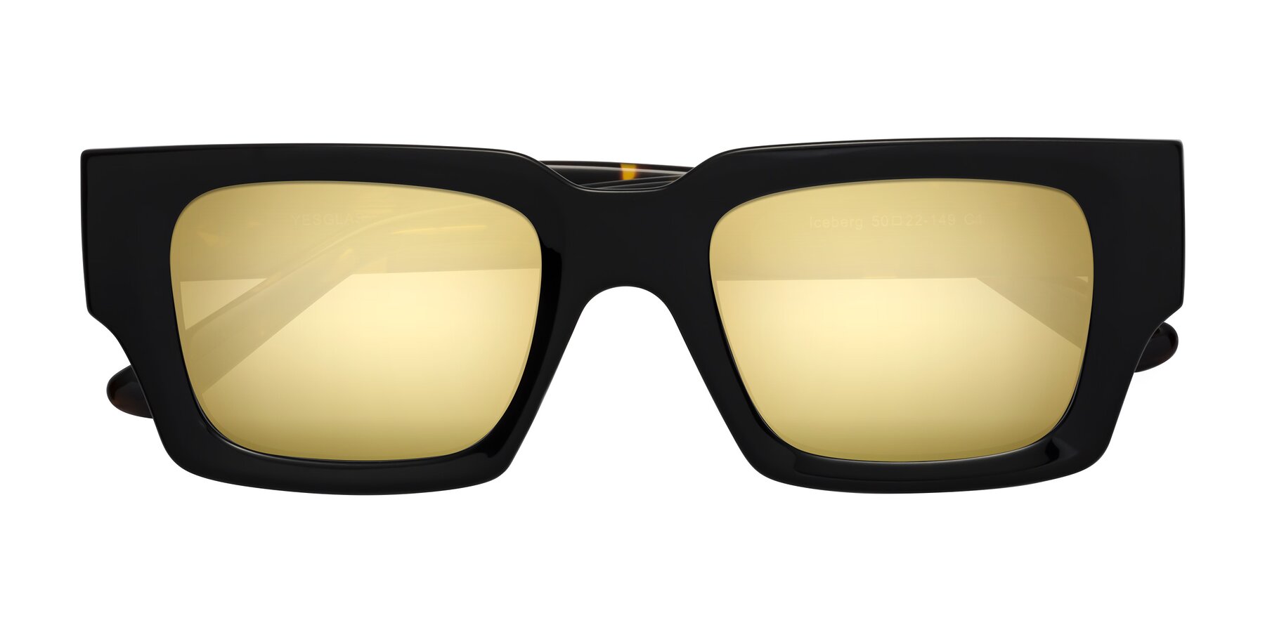 Folded Front of Iceberg in Black-Tortoise with Gold Mirrored Lenses