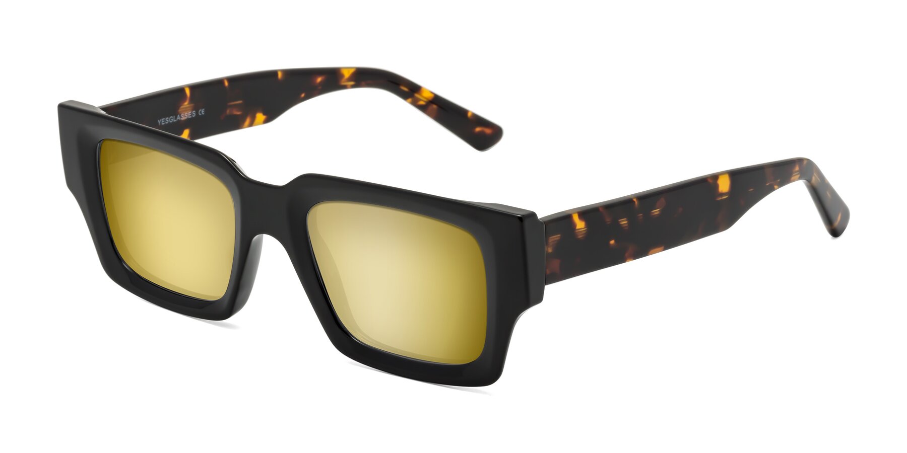 Angle of Iceberg in Black-Tortoise with Gold Mirrored Lenses