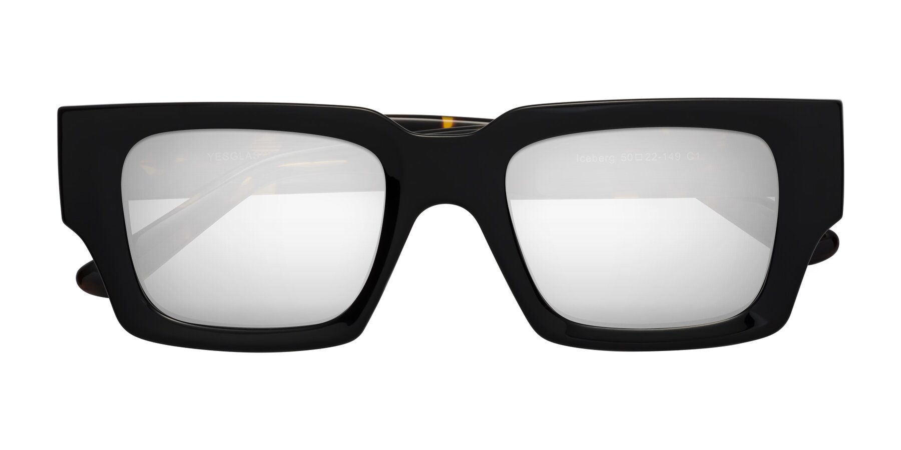 Folded Front of Iceberg in Black-Tortoise with Silver Mirrored Lenses