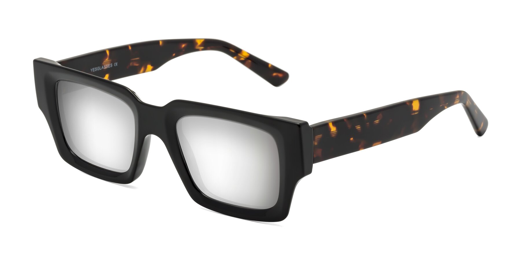 Angle of Iceberg in Black-Tortoise with Silver Mirrored Lenses