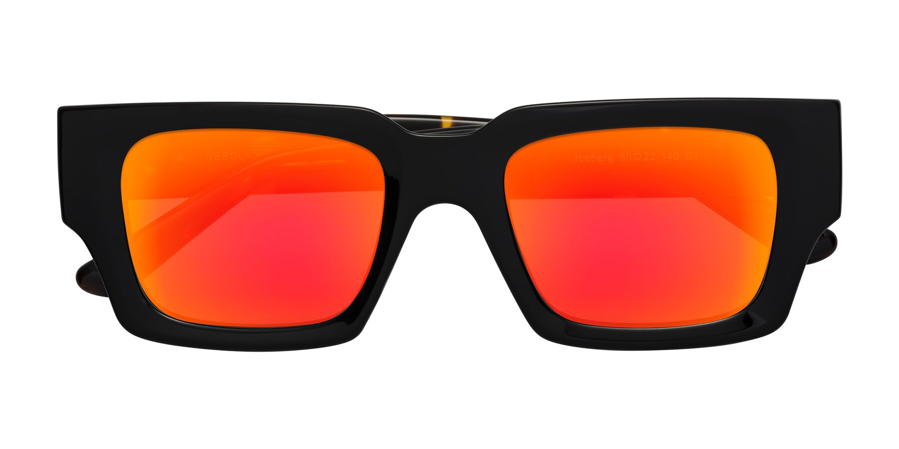 Folded Front of Iceberg in Black-Tortoise with Red Gold Mirrored Lenses