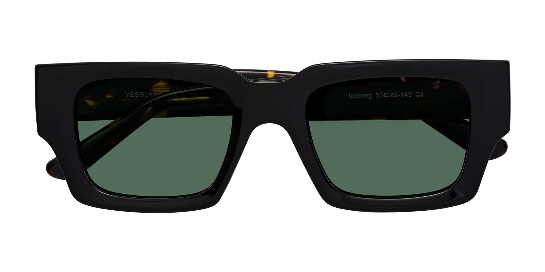 Folded Front of Iceberg in Black-Tortoise with Green Polarized Lenses