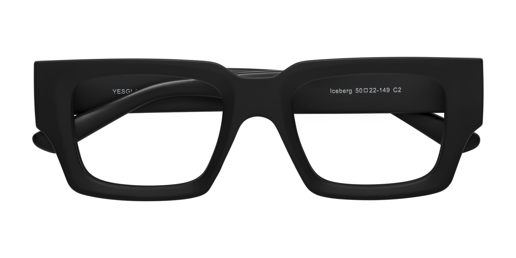 Folded Front of Iceberg in Matte Black with Clear Eyeglass Lenses