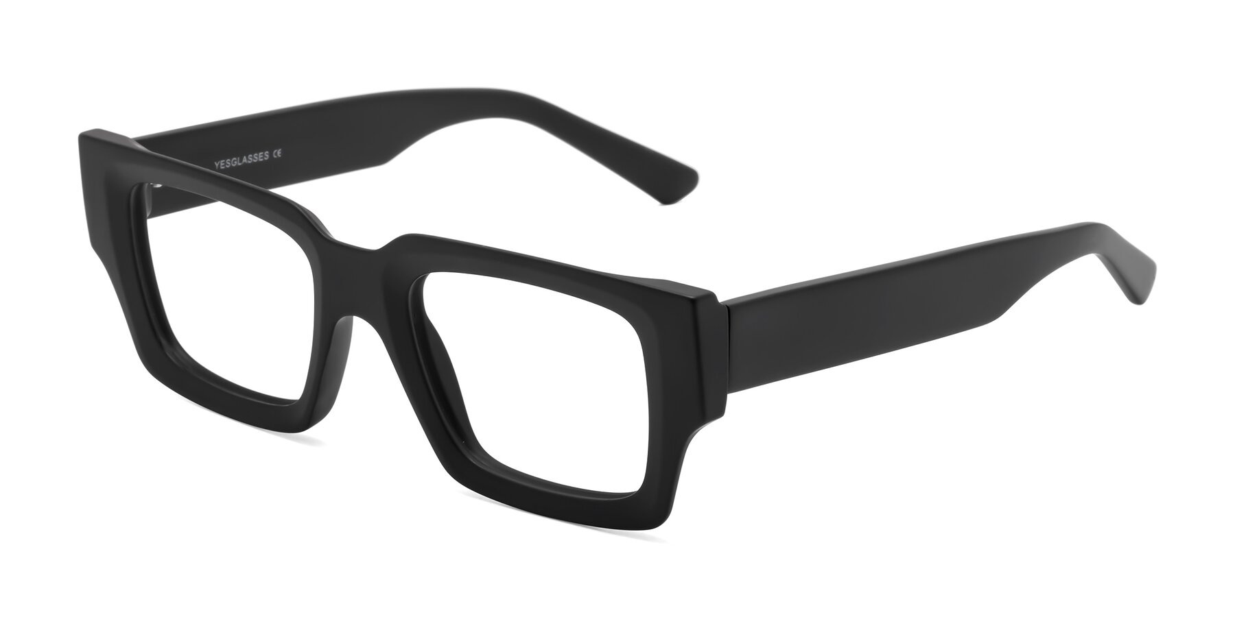 Angle of Iceberg in Matte Black with Clear Eyeglass Lenses