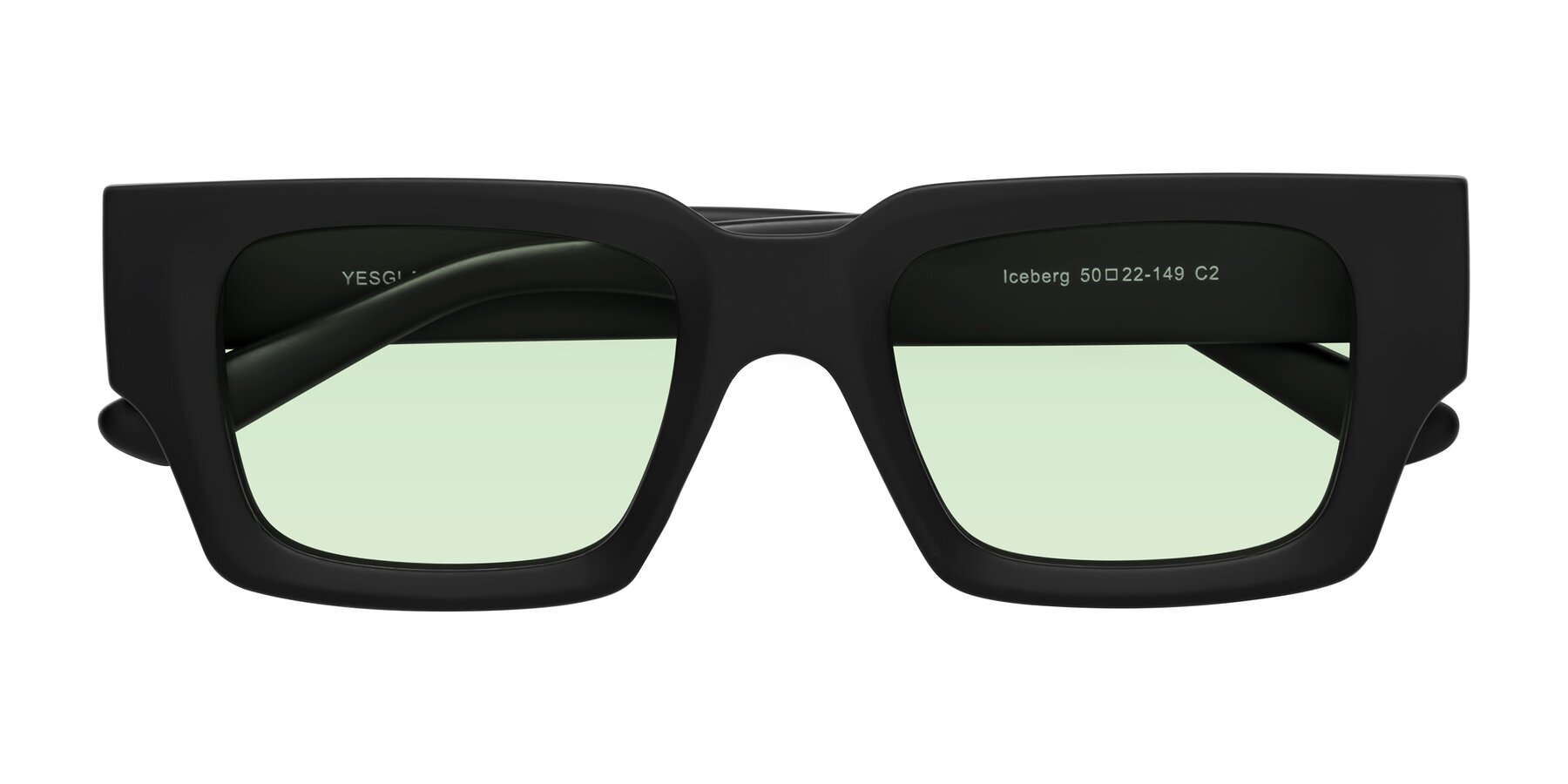 Folded Front of Iceberg in Matte Black with Light Green Tinted Lenses