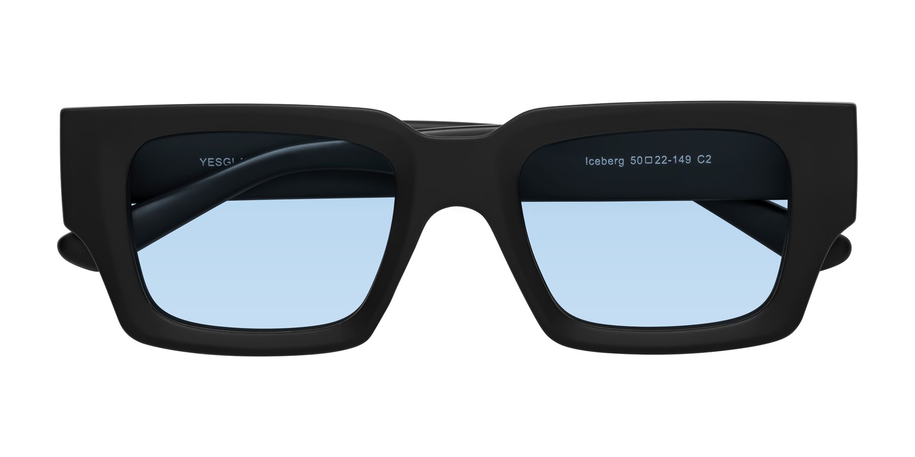 Folded Front of Iceberg in Matte Black with Light Blue Tinted Lenses