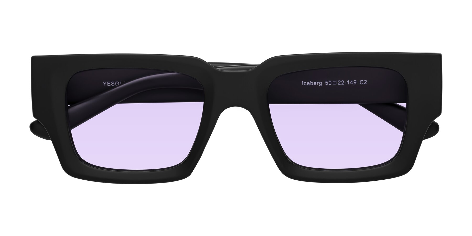 Folded Front of Iceberg in Matte Black with Light Purple Tinted Lenses