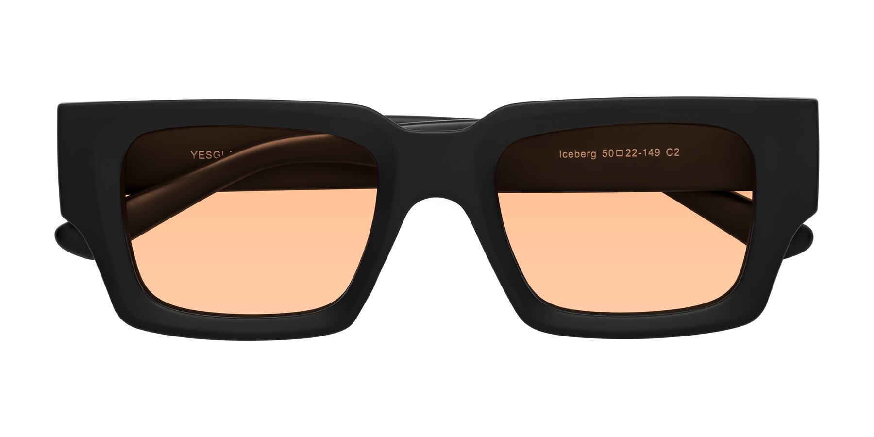 Folded Front of Iceberg in Matte Black with Light Orange Tinted Lenses