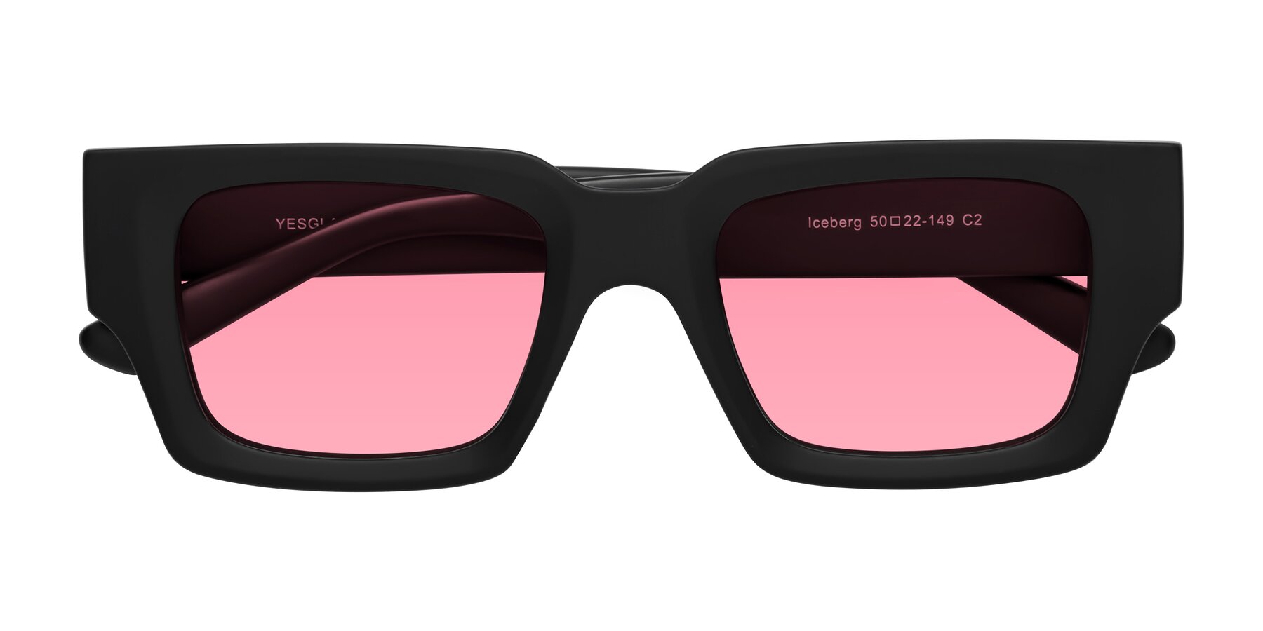 Folded Front of Iceberg in Matte Black with Pink Tinted Lenses