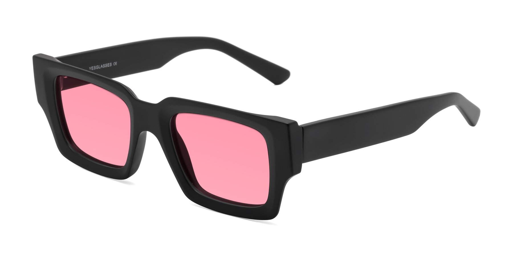 Angle of Iceberg in Matte Black with Pink Tinted Lenses