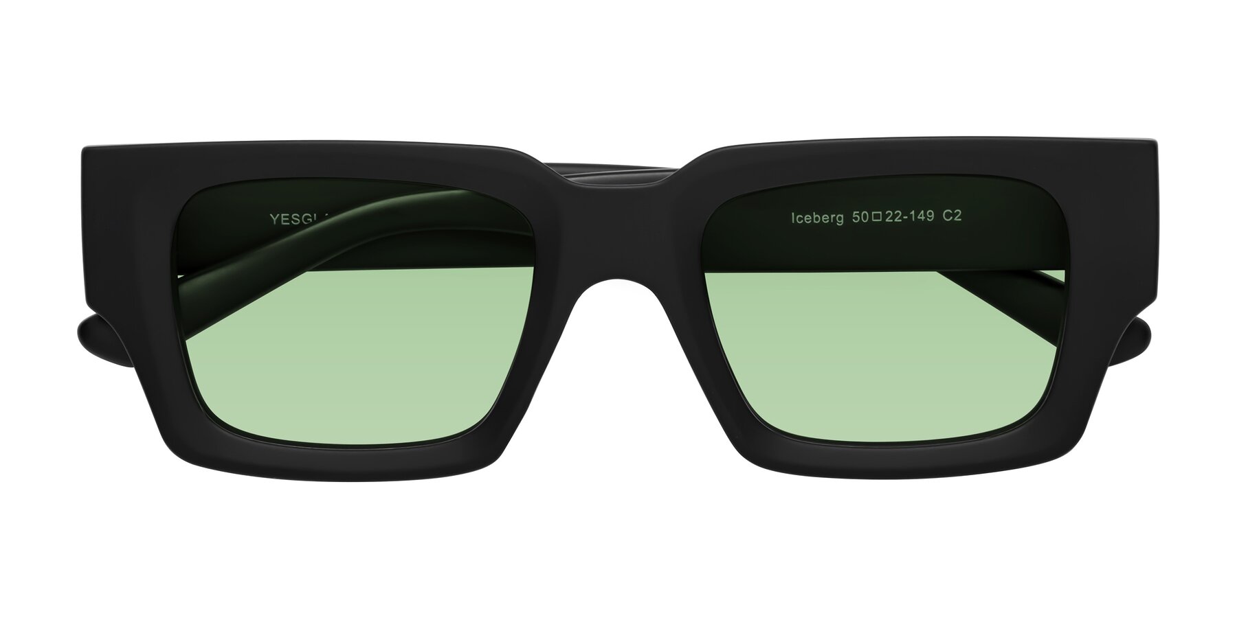 Folded Front of Iceberg in Matte Black with Medium Green Tinted Lenses