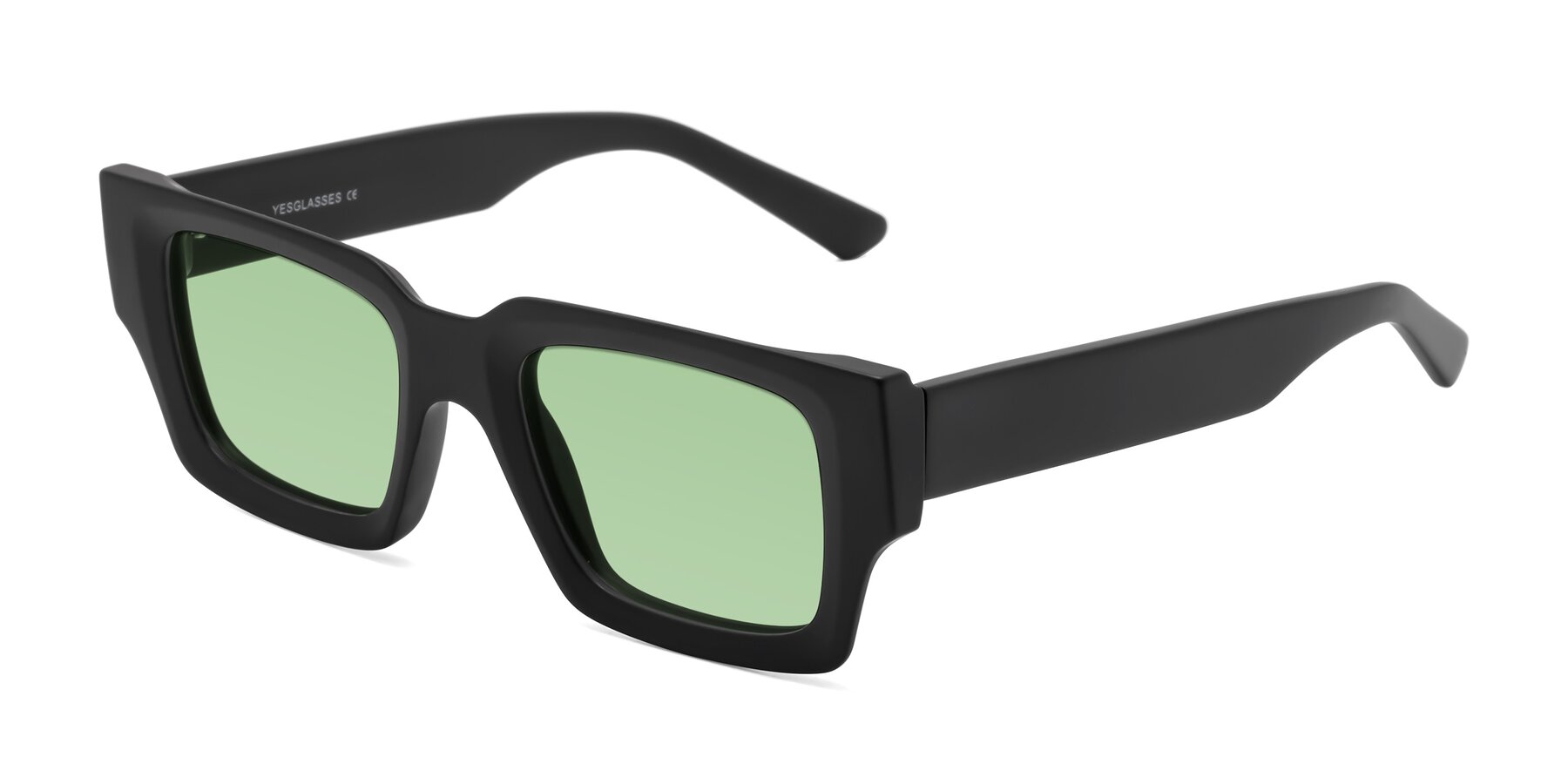 Angle of Iceberg in Matte Black with Medium Green Tinted Lenses