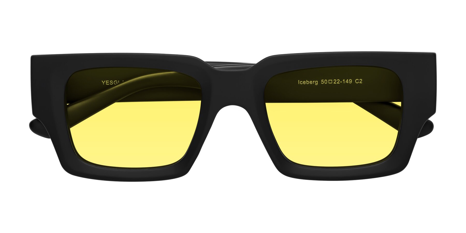 Folded Front of Iceberg in Matte Black with Medium Yellow Tinted Lenses