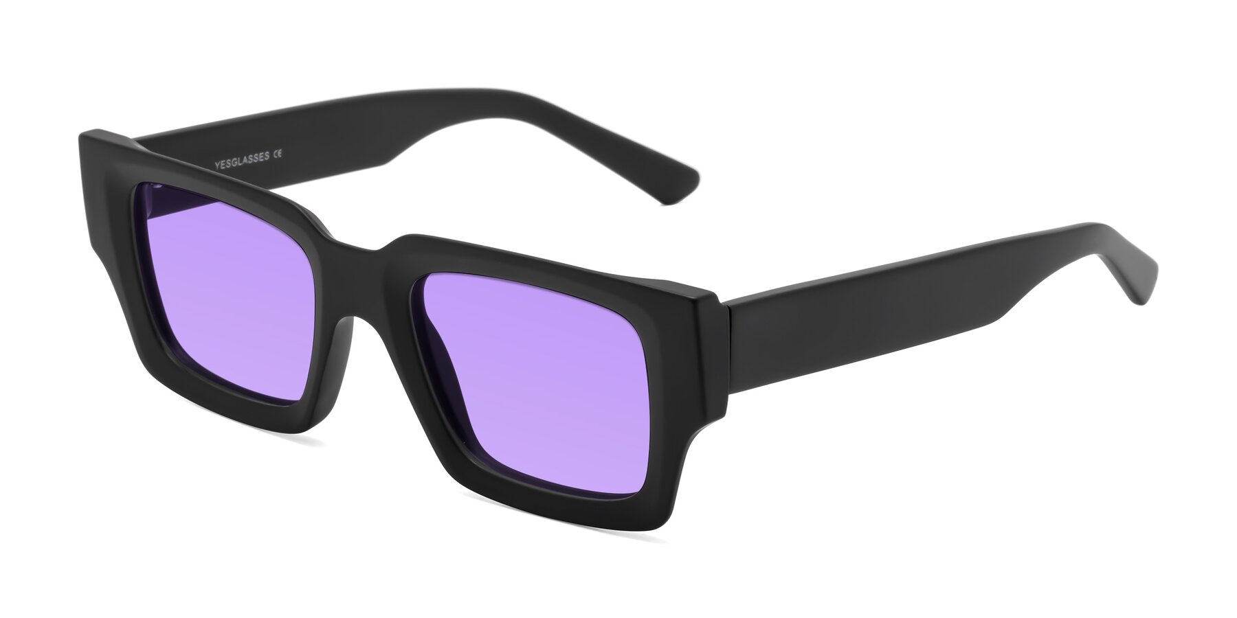 Angle of Iceberg in Matte Black with Medium Purple Tinted Lenses