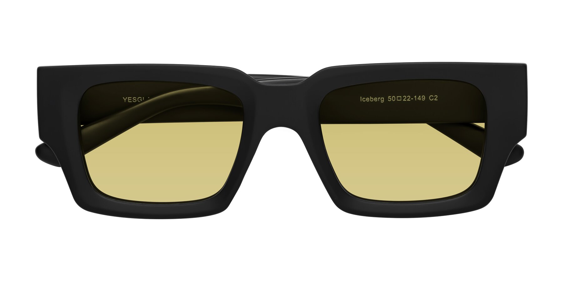 Folded Front of Iceberg in Matte Black with Medium Champagne Tinted Lenses