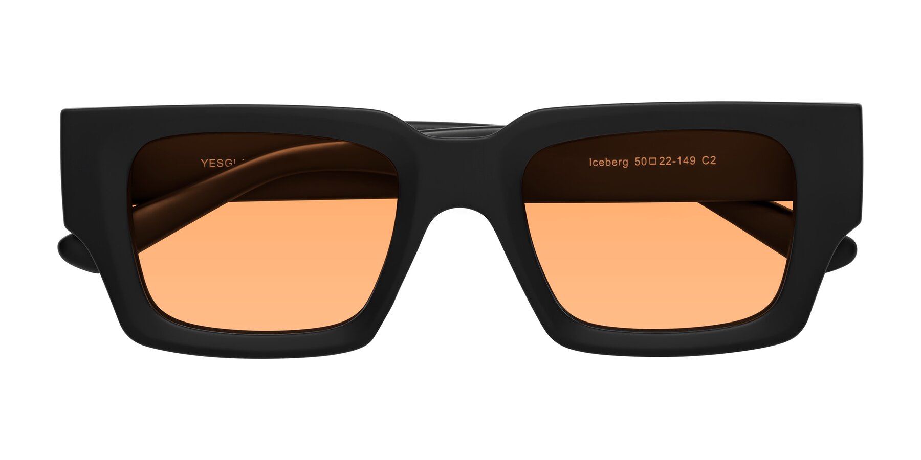 Folded Front of Iceberg in Matte Black with Medium Orange Tinted Lenses