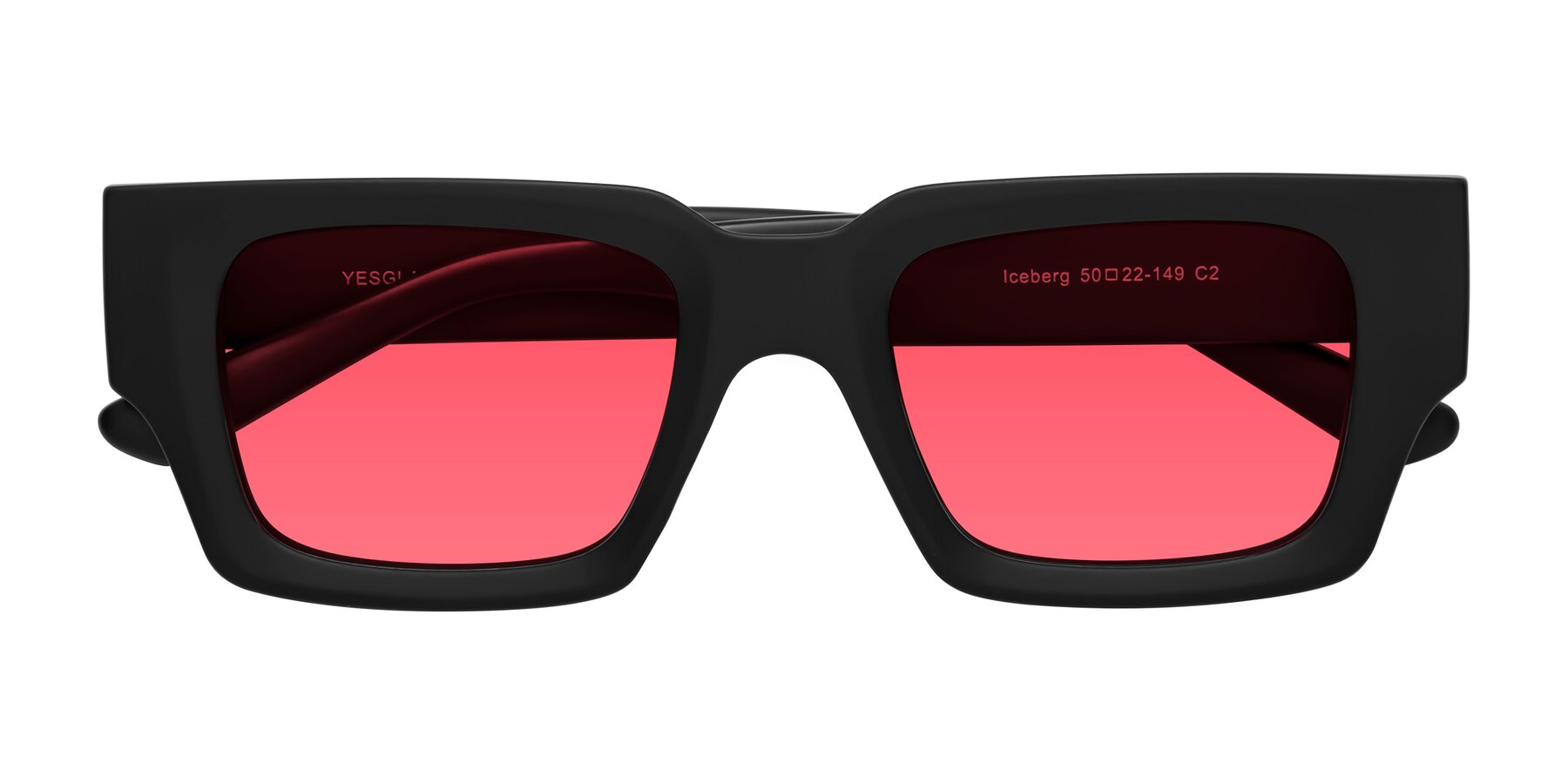 Folded Front of Iceberg in Matte Black with Red Tinted Lenses