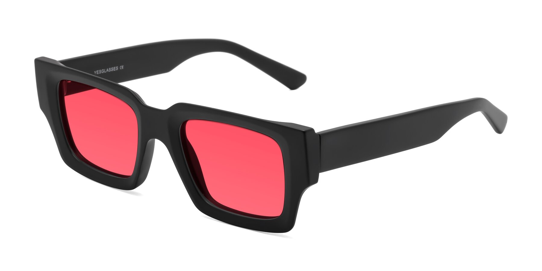 Angle of Iceberg in Matte Black with Red Tinted Lenses