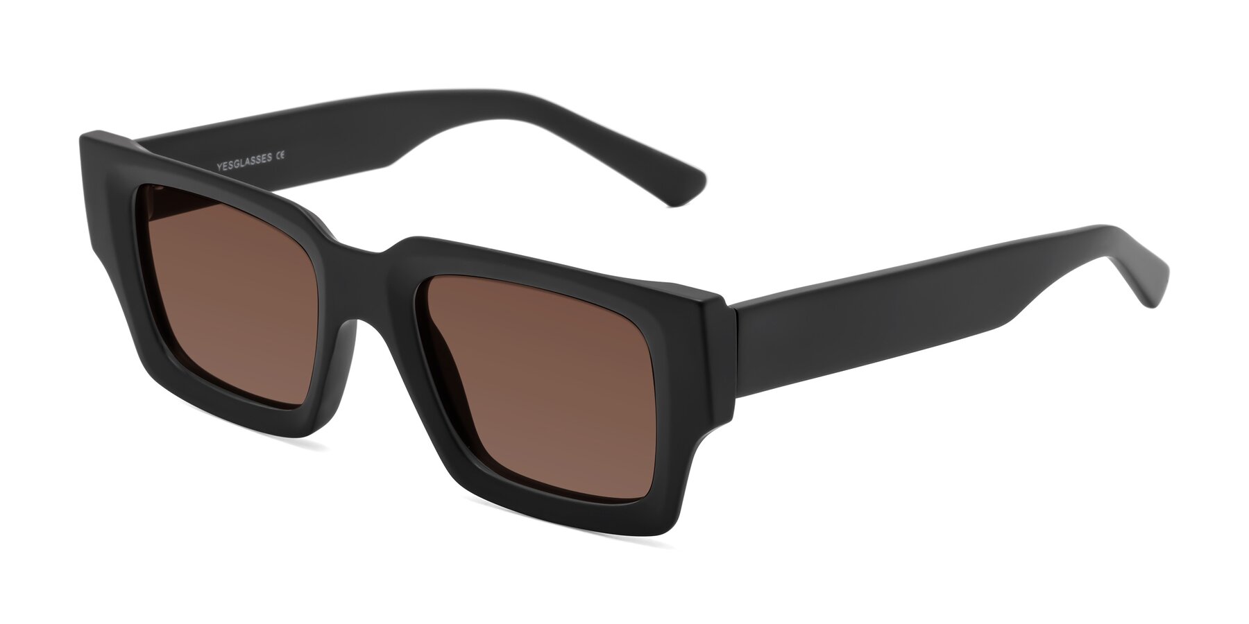 Angle of Iceberg in Matte Black with Brown Tinted Lenses