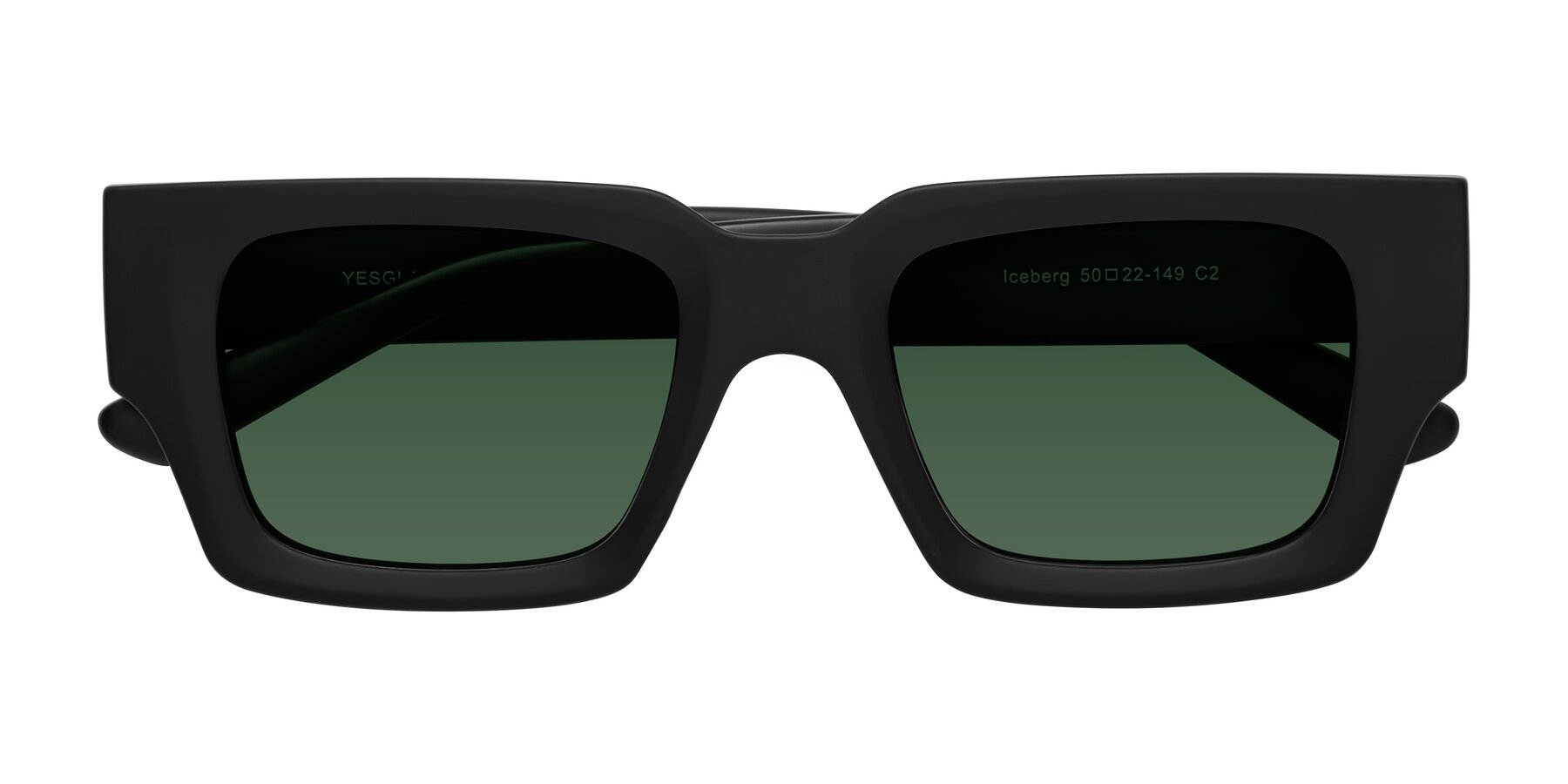 Folded Front of Iceberg in Matte Black with Green Tinted Lenses