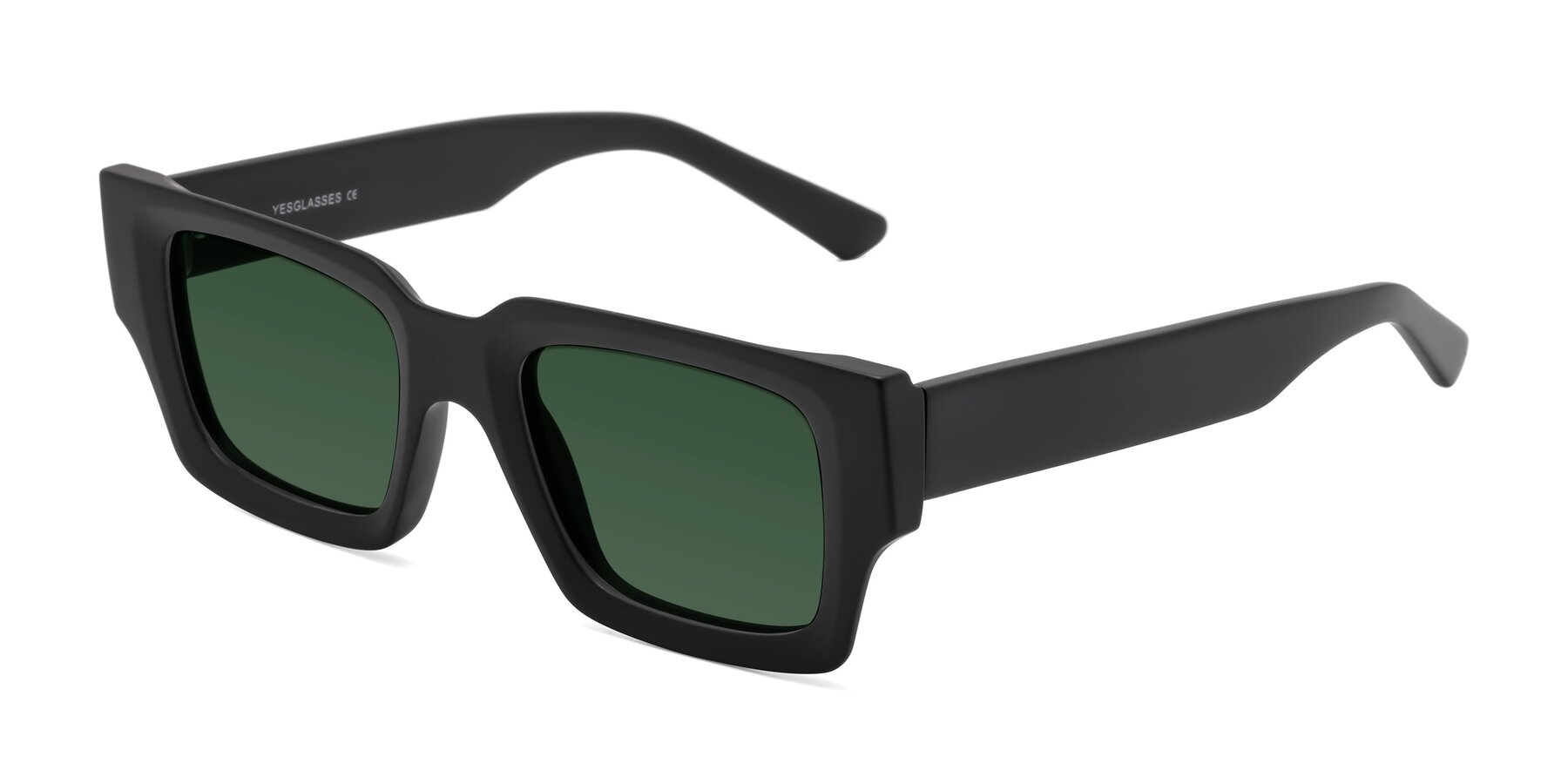 Angle of Iceberg in Matte Black with Green Tinted Lenses