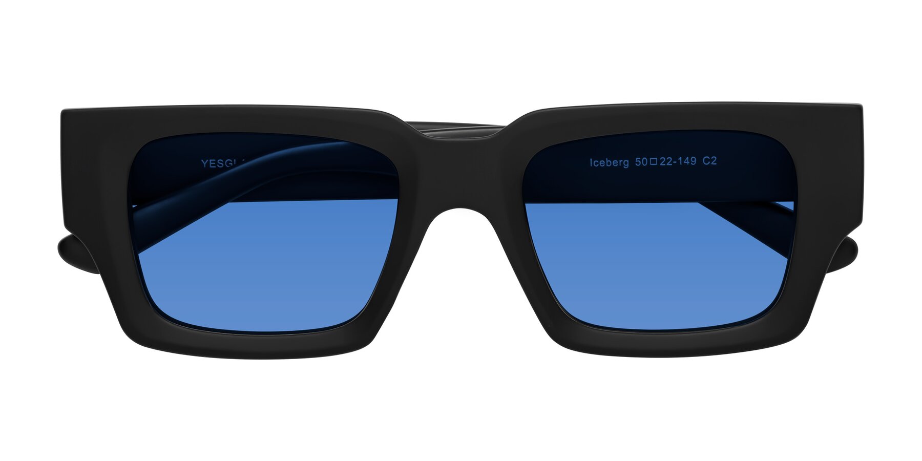 Folded Front of Iceberg in Matte Black with Blue Tinted Lenses