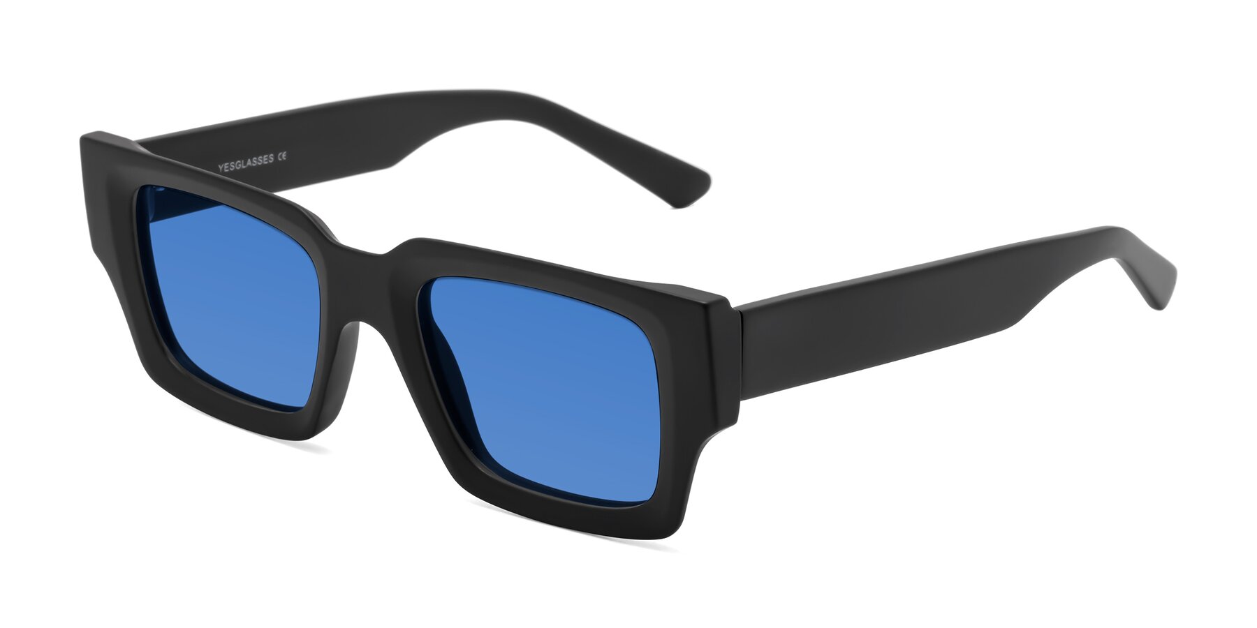 Angle of Iceberg in Matte Black with Blue Tinted Lenses