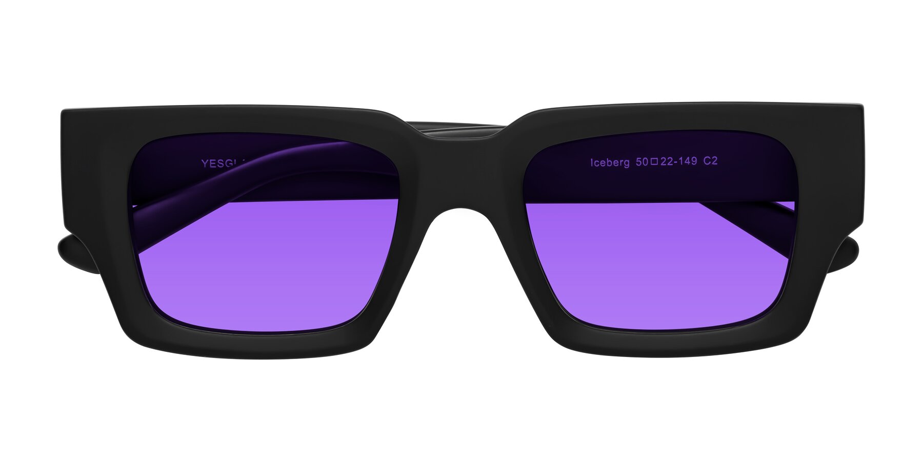 Folded Front of Iceberg in Matte Black with Purple Tinted Lenses