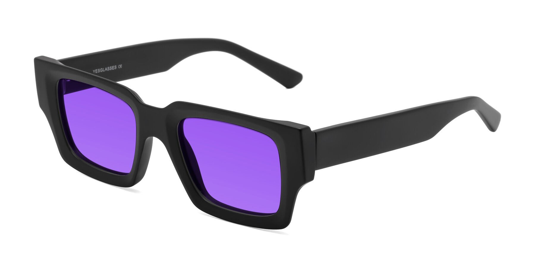 Angle of Iceberg in Matte Black with Purple Tinted Lenses