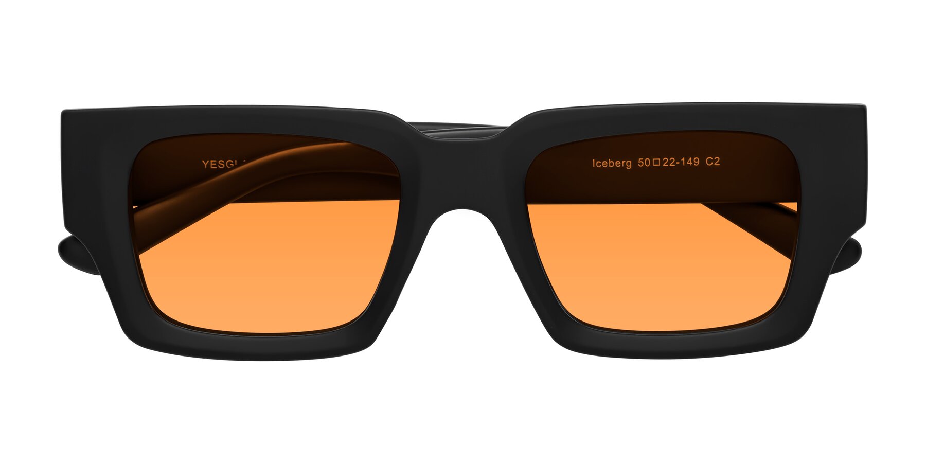 Folded Front of Iceberg in Matte Black with Orange Tinted Lenses