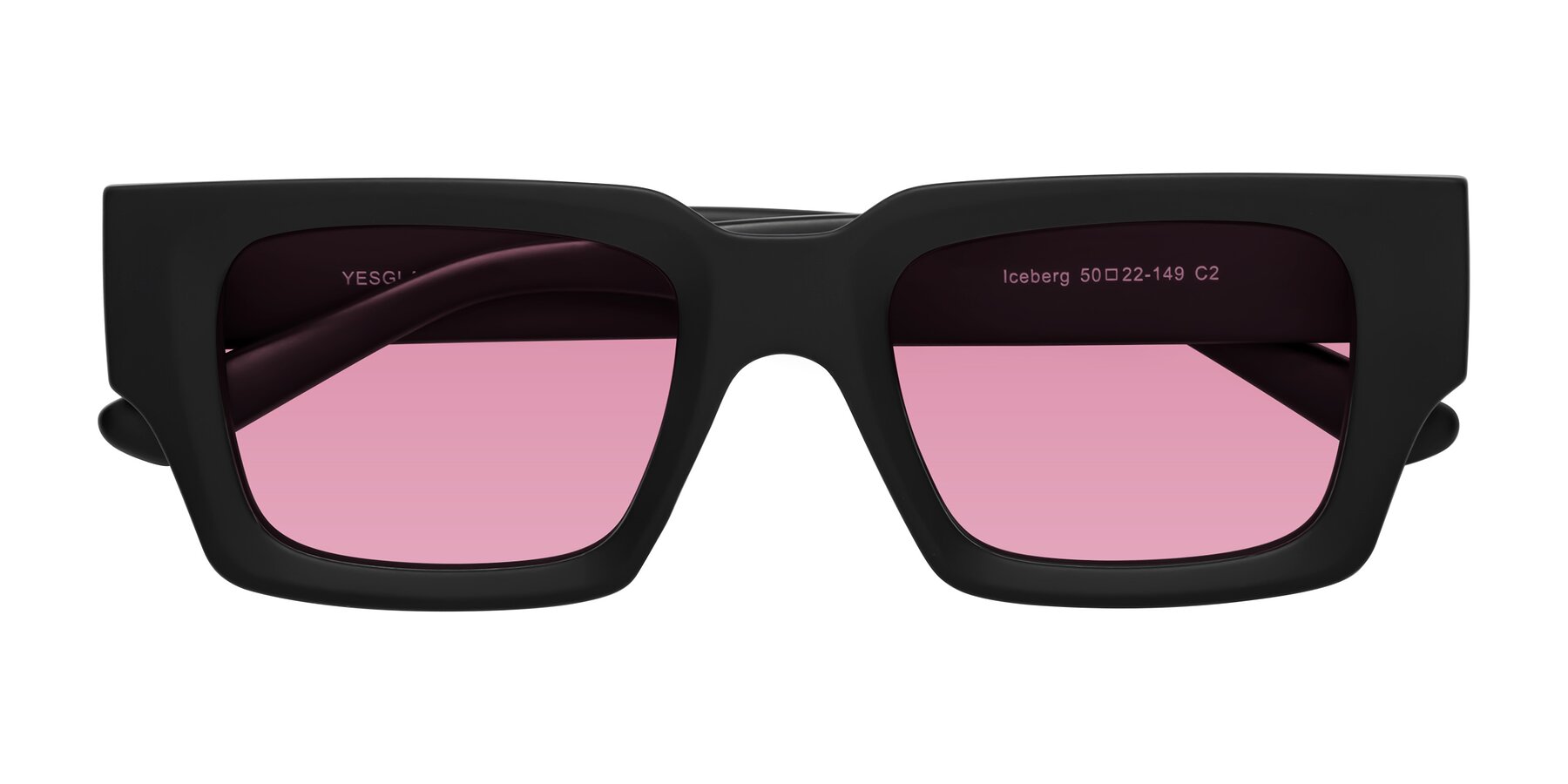 Folded Front of Iceberg in Matte Black with Medium Wine Tinted Lenses