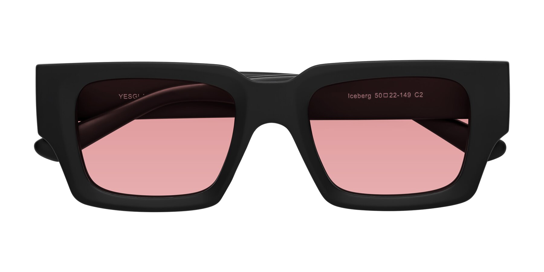 Folded Front of Iceberg in Matte Black with Medium Garnet Tinted Lenses