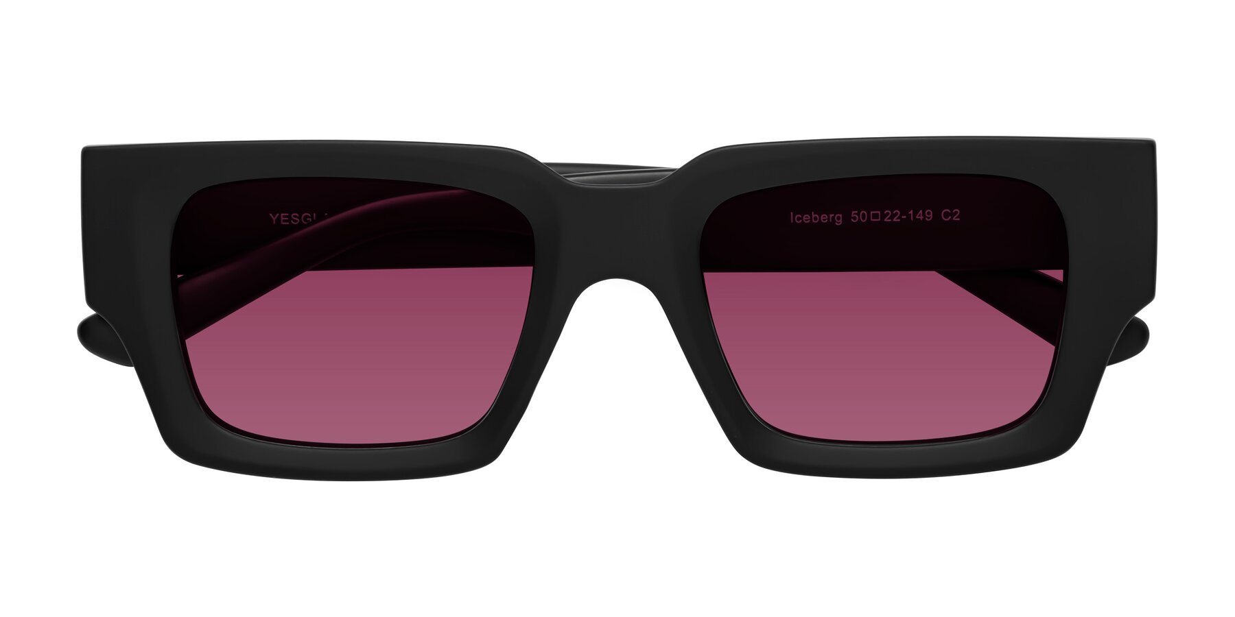 Folded Front of Iceberg in Matte Black with Wine Tinted Lenses