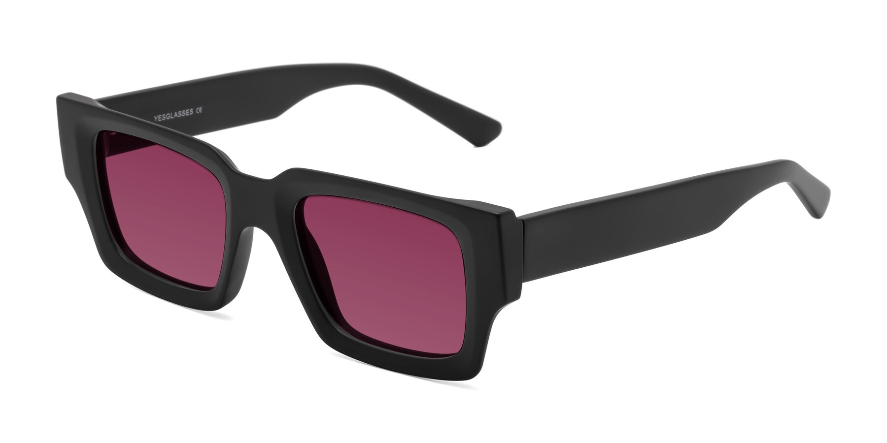 Angle of Iceberg in Matte Black with Wine Tinted Lenses