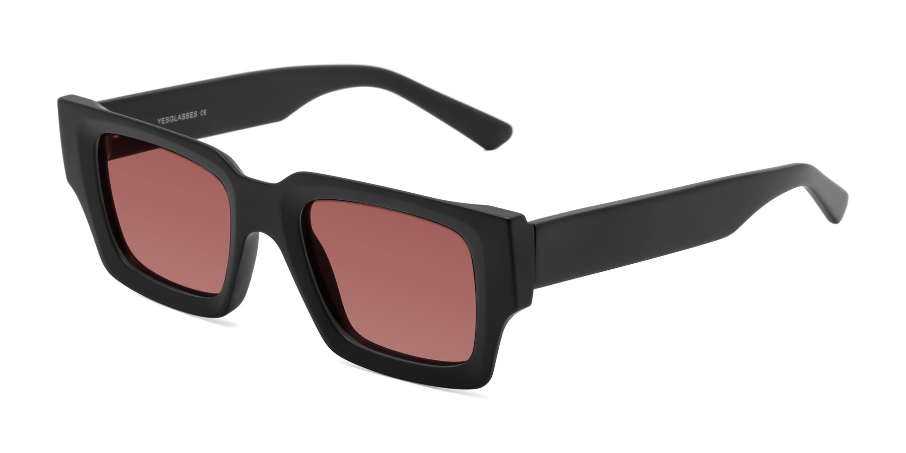 Angle of Iceberg in Matte Black with Garnet Tinted Lenses