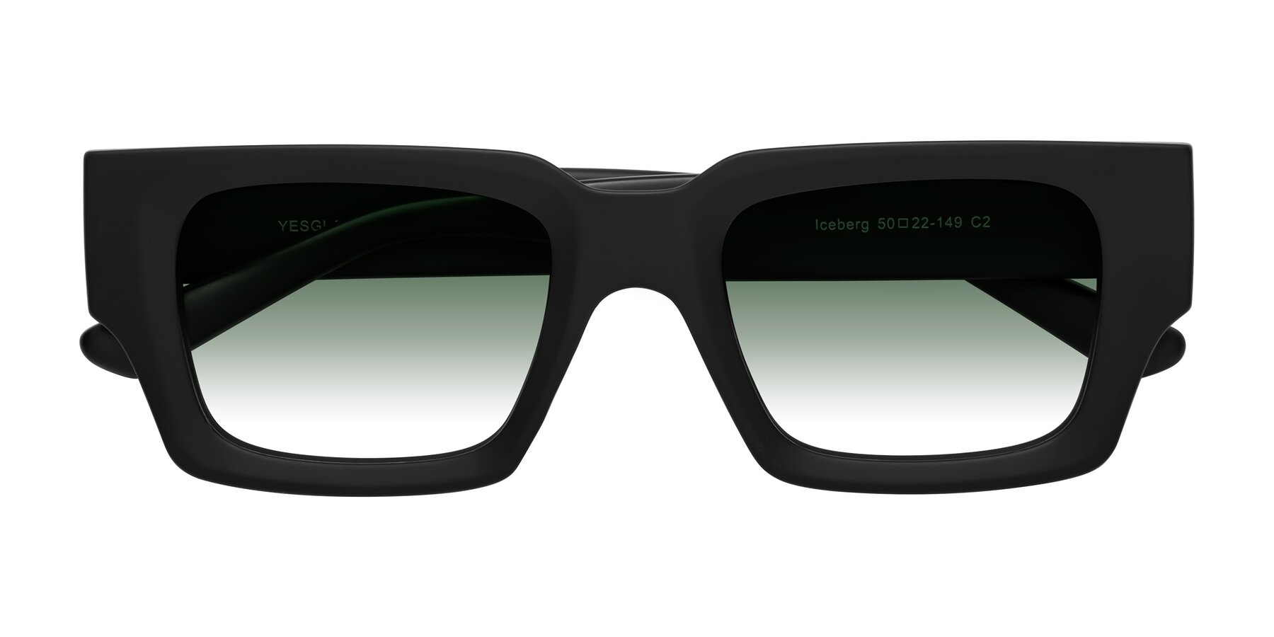 Folded Front of Iceberg in Matte Black with Green Gradient Lenses