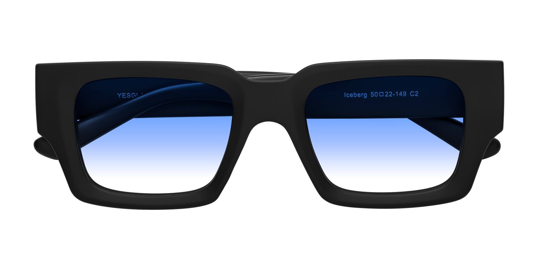 Folded Front of Iceberg in Matte Black with Blue Gradient Lenses