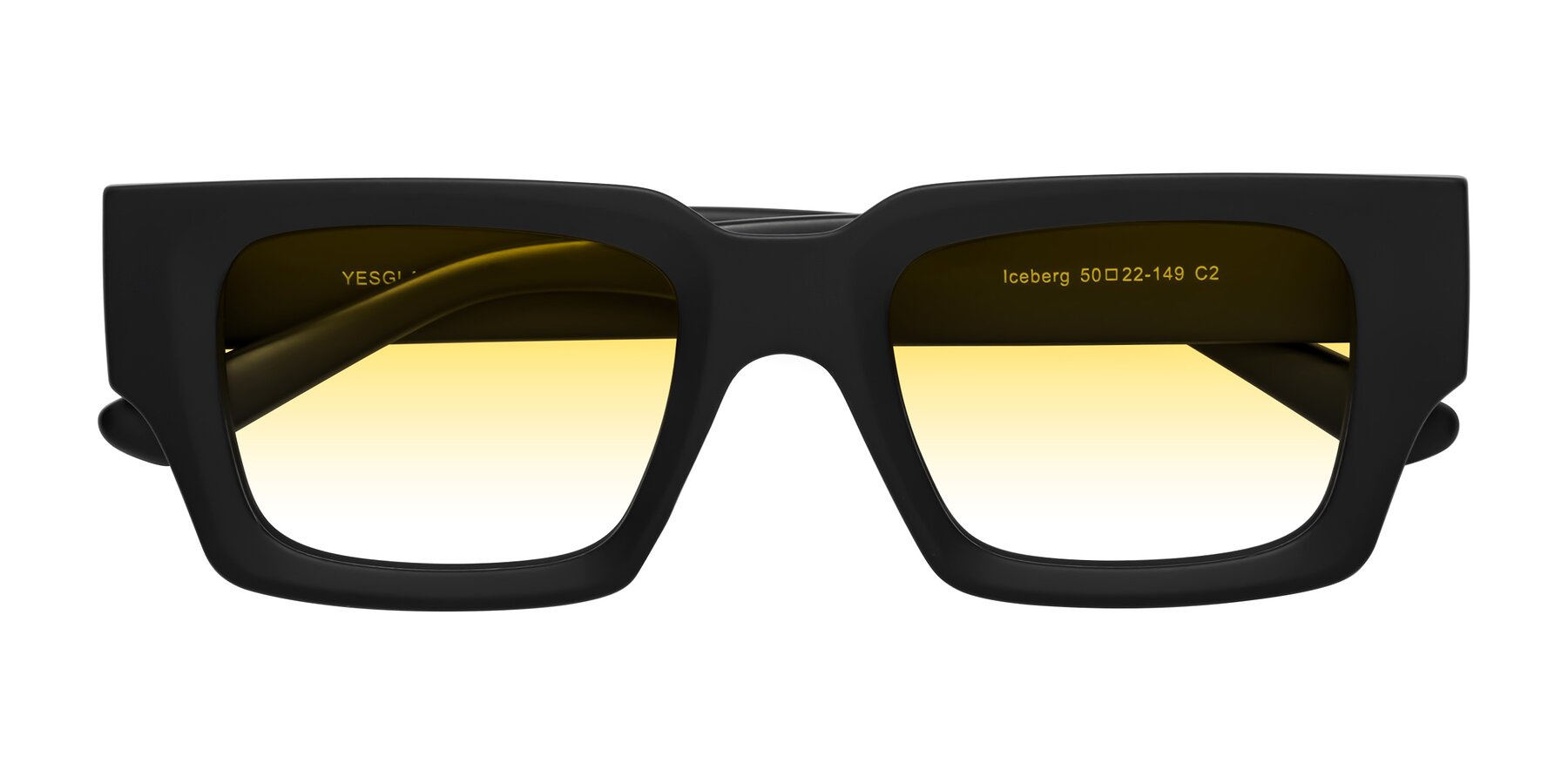 Folded Front of Iceberg in Matte Black with Yellow Gradient Lenses