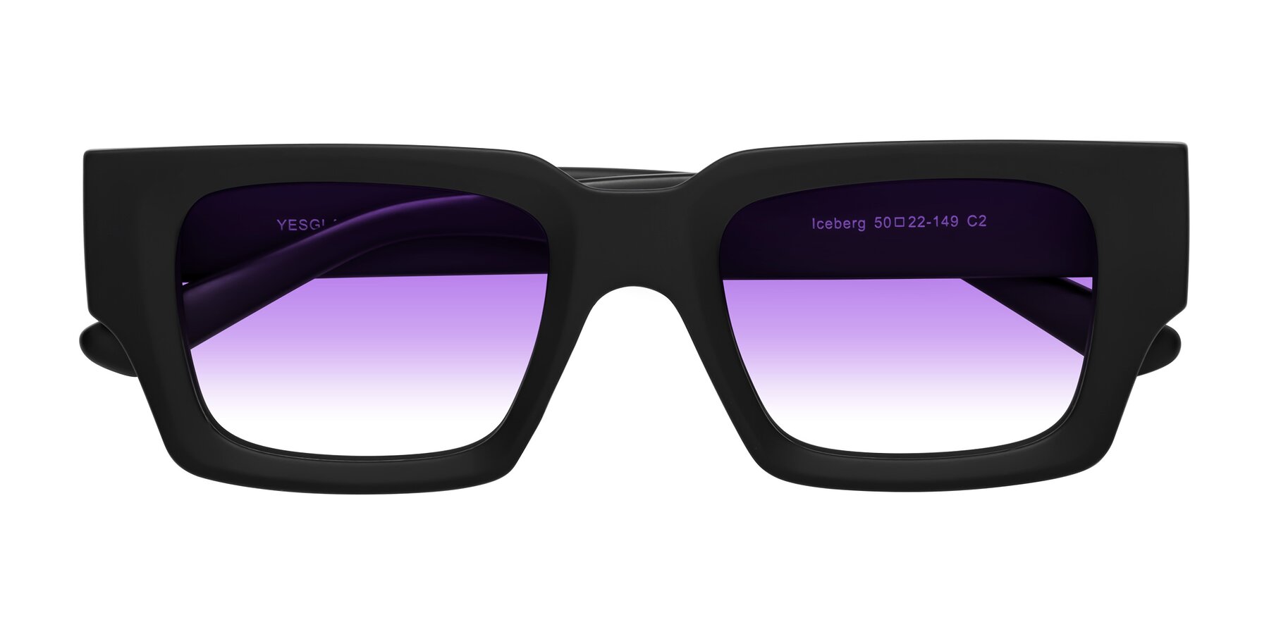 Folded Front of Iceberg in Matte Black with Purple Gradient Lenses