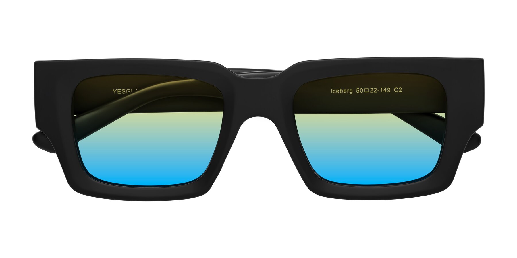 Folded Front of Iceberg in Matte Black with Yellow / Blue Gradient Lenses