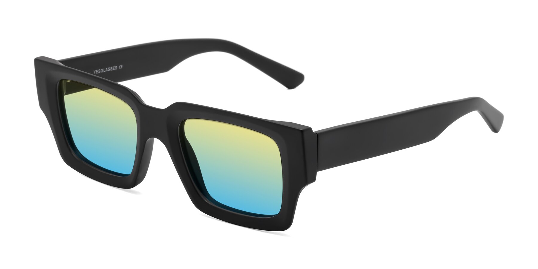 Angle of Iceberg in Matte Black with Yellow / Blue Gradient Lenses