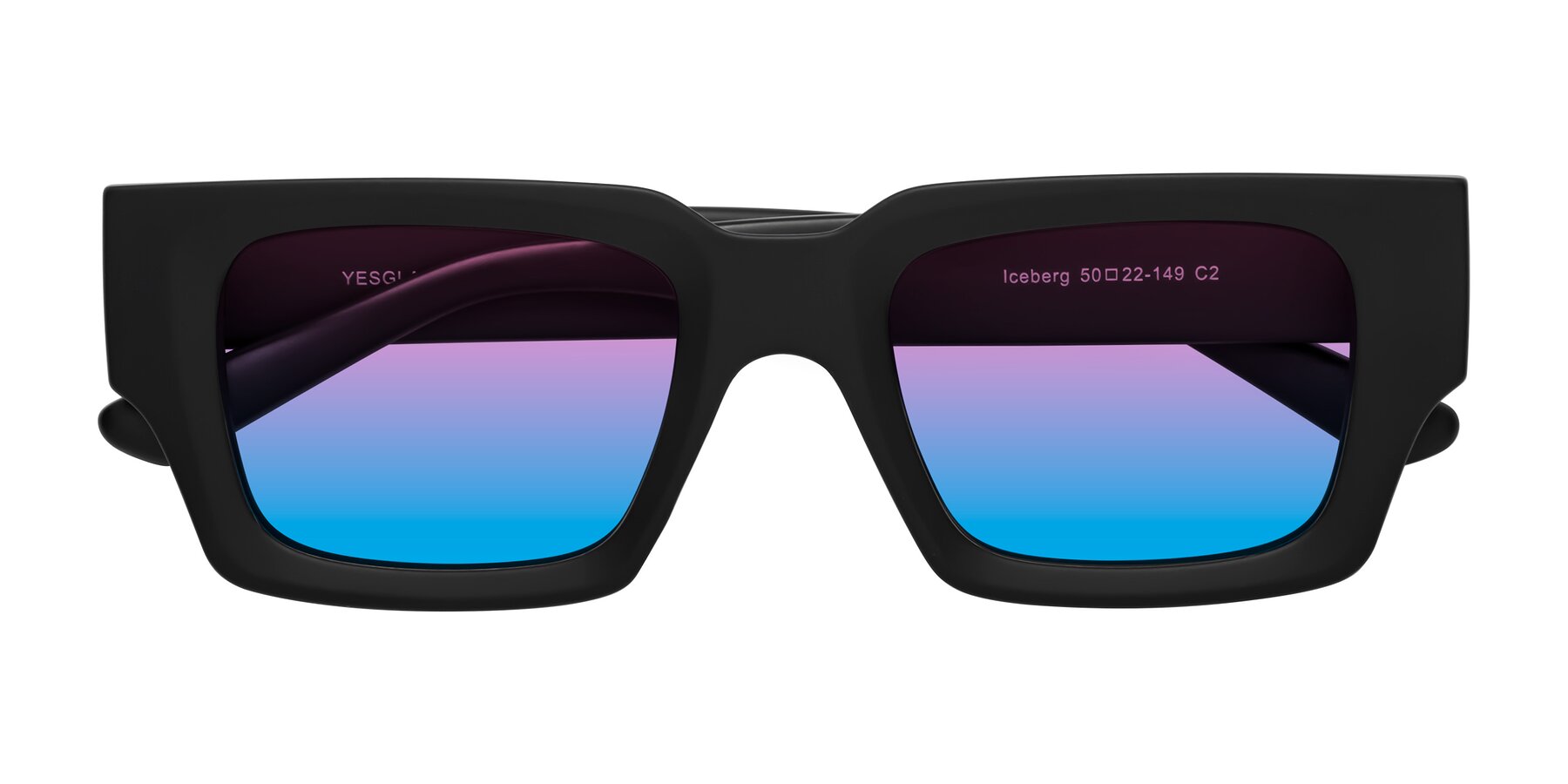 Folded Front of Iceberg in Matte Black with Pink / Blue Gradient Lenses