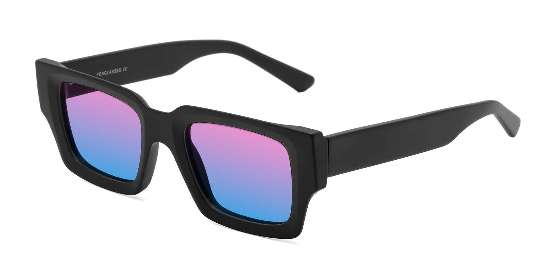 Angle of Iceberg in Matte Black with Pink / Blue Gradient Lenses