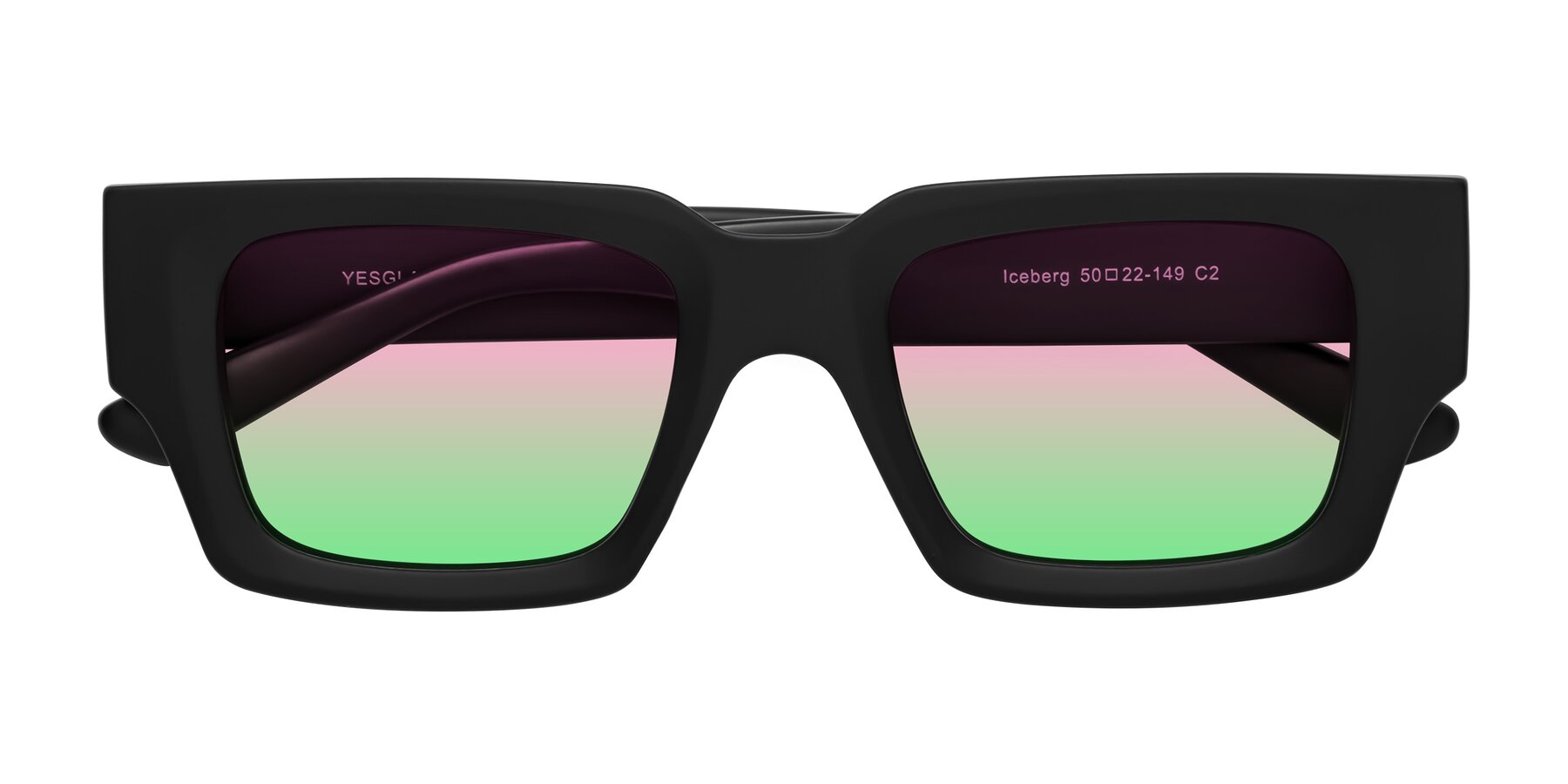 Folded Front of Iceberg in Matte Black with Pink / Green Gradient Lenses